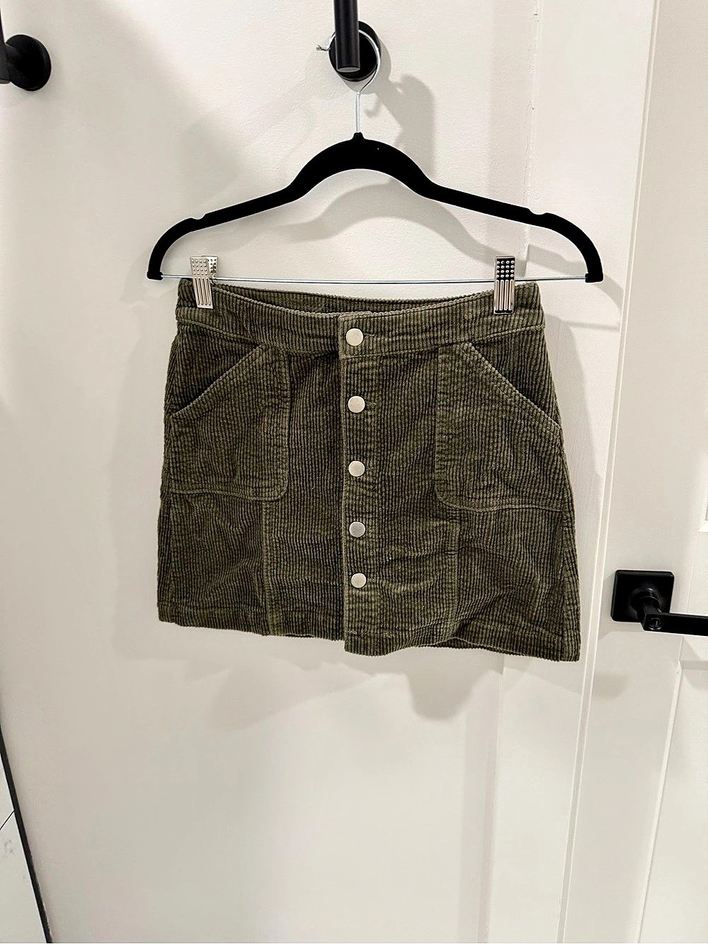 Green Corduroy Button-Front Mini Skirt